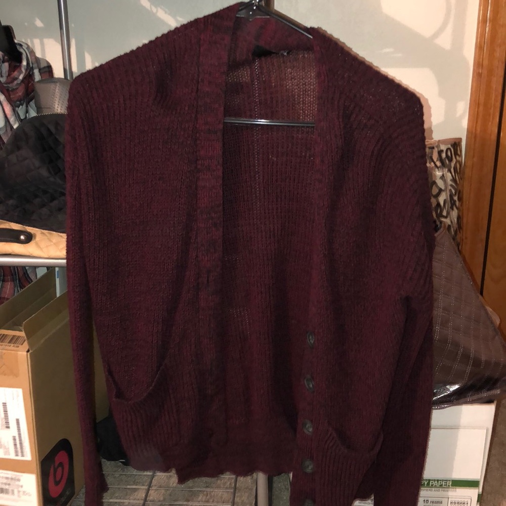 Burgundy knit cardigan
